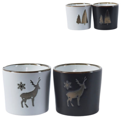 Kerze im Topf Weihnachten 6,5 x 6 cm 4-fach sortiert | 12 Stück