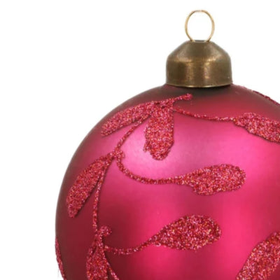 Ngk Weihnachtskugel Beerenblatt Glas rosa 8 cm | 24 Stück