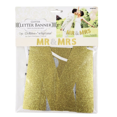 Amscan Buchstabengirlande Mr Mrs gold-silberfarben 365 cm | 24 Stück