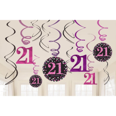 Amscan Spiralanhänger Happy Birthday 21 Jahre 61 cm 12er Set | 48 Stück