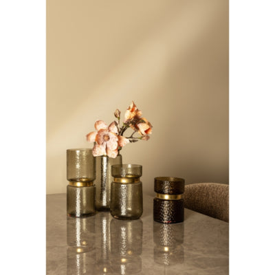 Ptmd Vase Quilio gerade Glas braun 27 cm | 4 Stück