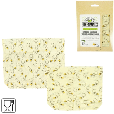 Greenminds Bienenwachs-Sandwich- und Sandwichbeutel 21 cm 2er-Set | 8 Stück