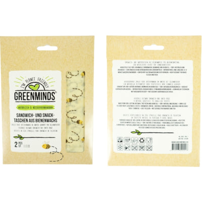 Greenminds Bienenwachs-Sandwich- und Sandwichbeutel 21 cm 2er-Set | 8 Stück