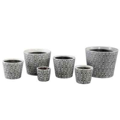 Ptmd Blumentopf Beire m Ikat-Druck schwarz und weiß 12 cm | 12 Stück