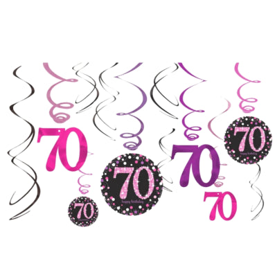 Amscan Spiralanhänger Happy Birthday 70 Jahre 61 cm 12er Set | 48 Stück
