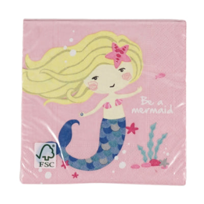Amscan Servietten Be a Mermaid 25 x 25 cm 3-lagig rosa 20 Stück | 24 Stück