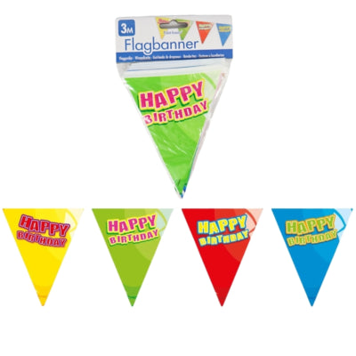 Folat Mini-Flaggenlinie Happy Birthday 3 Meter | 24 Stück