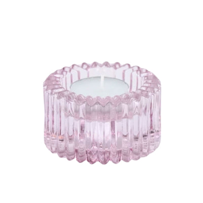 Housevitamin Kerzenhalter Duo Ribb Glas rosa 8 cm | 24 Stück