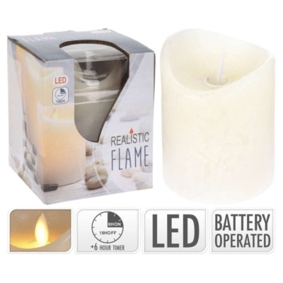 Stumpenkerze LED bewegliche Flamme auf Batterie Elfenbein 10 cm | 12 Stück
