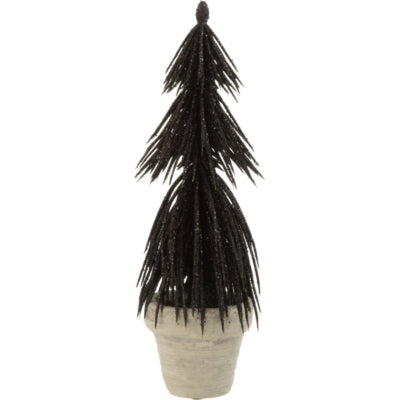 J-line Kiefernbaum im Topf Glitzer schwarz 22 cm | 12 Stück