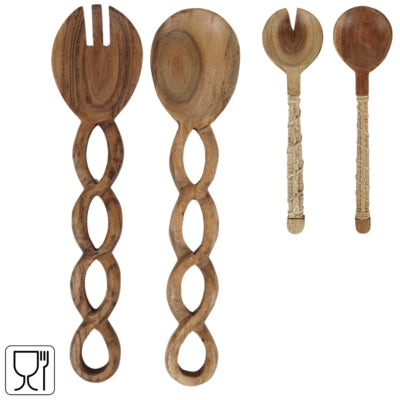 Salatbesteck Akazienholz 30,5 cm 2-fach sortiert 2er-Set | 10 Stück