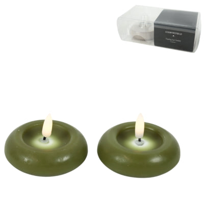 Countryfield LED-Schwimmkerze Lyon Flammeneffekt grün 7,5 cm 2er-Set | 12 Stück
