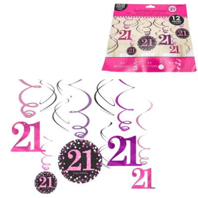Amscan Spiralanhänger Happy Birthday 21 Jahre 61 cm 12er Set | 48 Stück