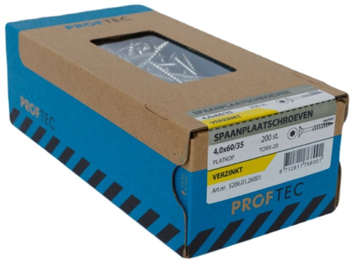 Proftec Spanplattenschraube VZ PK + Schneidspitze Torx Tx20 (+ Bit) 4,0x60 36 | 200 Stück - 5206.01.26001