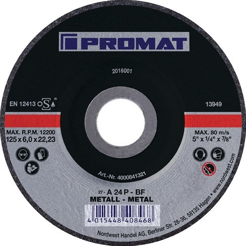 Promat tecwerk Schleifscheibe | d125xs6mm | gebogener Stahl | Loch 22,23 mm - 4000841321