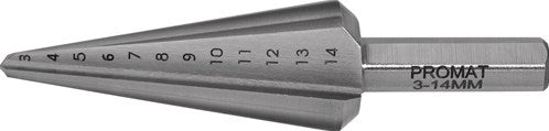 Promat tecwerk Stufenplattenbohrer | Bohrbereich 3-14 mm | HSS Gesamtlänge 58 mm | Anzahl der Schnitte 2 - 4000862031