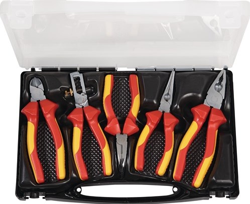 Promat tecwerk Zangenset | Inhalt 5 Teile VDE-isoliert | verchromt | im Kunststoffkoffer - 4000810887