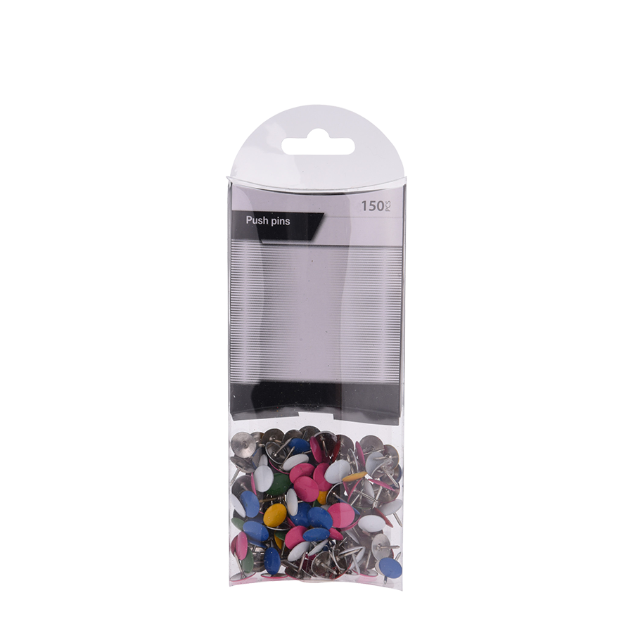 Push-Pin-Reißnägel, flach, Metall, farbig, 150 Stück