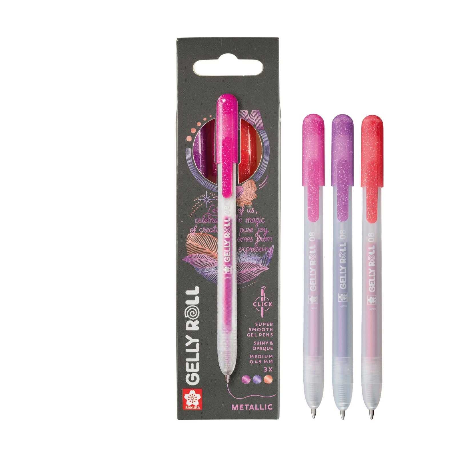 Sakura • Gelly Roll einziehbares Metallic-Set, rot, rosa, lila, 3-tlg