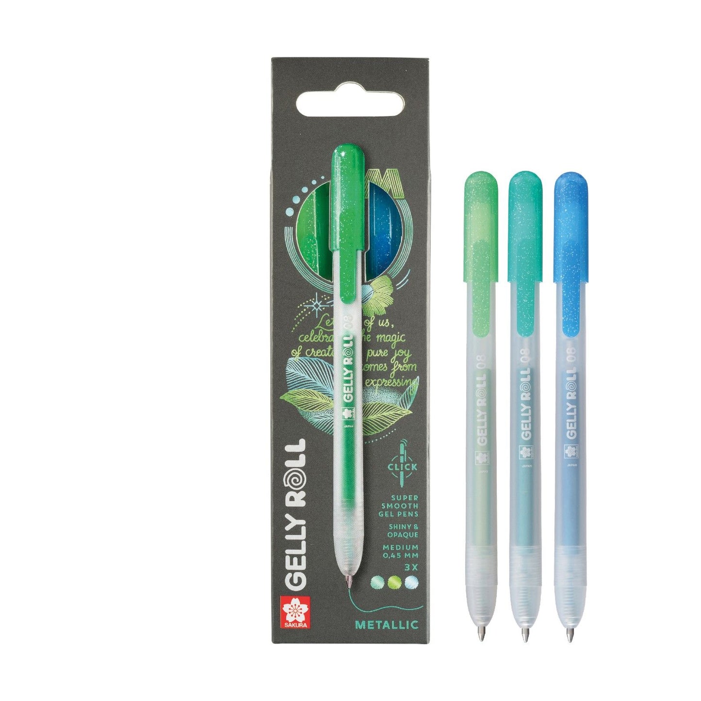 Sakura • Gelly Roll einziehbares Metallic-Set, Smaragdgrün, Blau, 3-tlg