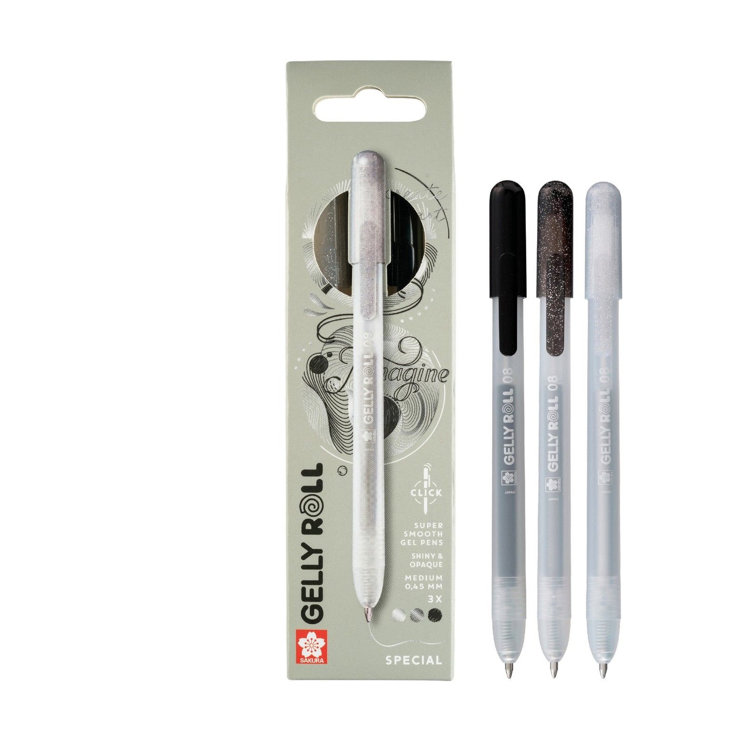 Sakura • Gelly Roll einziehbares Spezial-Mix-Set Schwarz Silber 3tlg