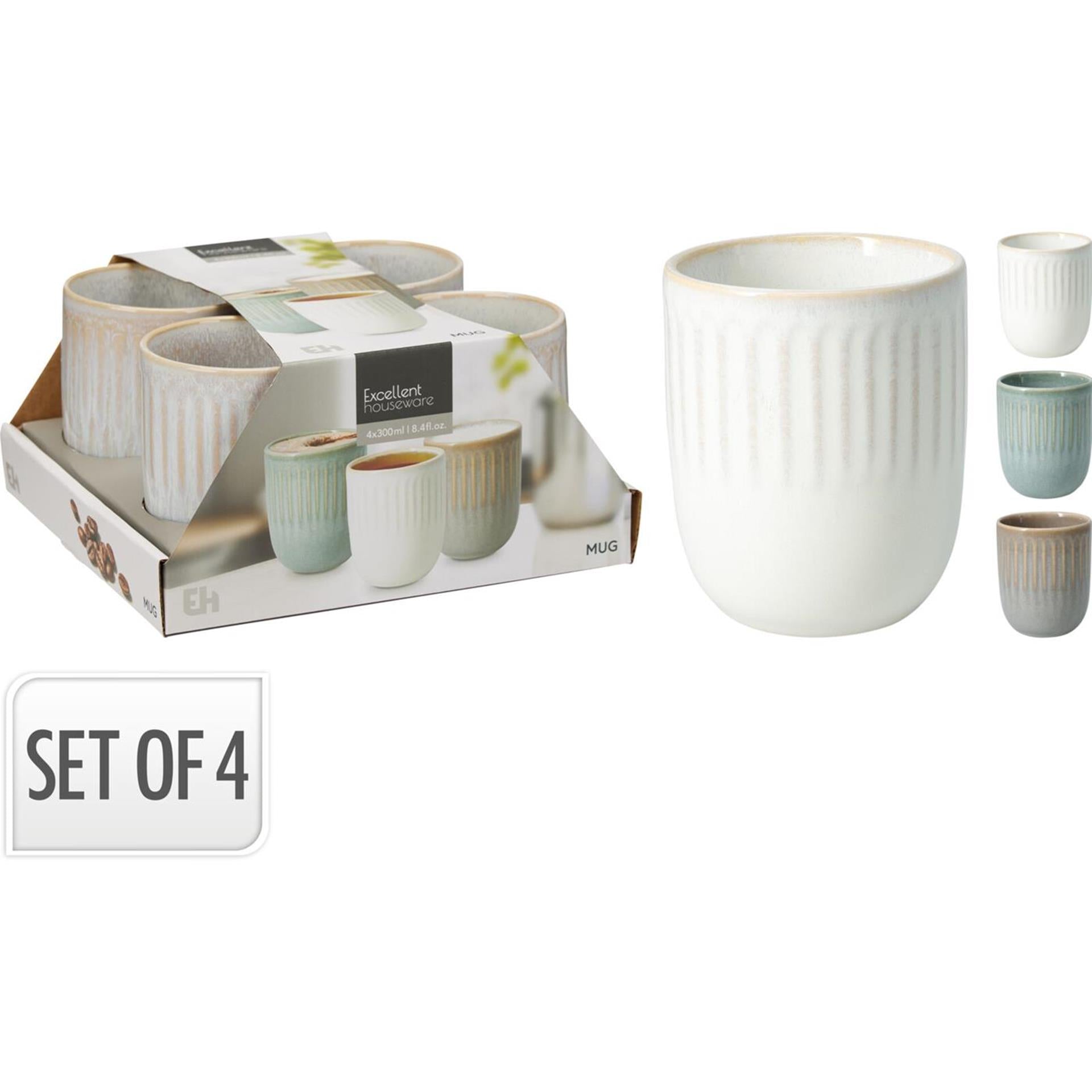 Excellent Houseware Steingutbecher 300 ml, 4er-Set