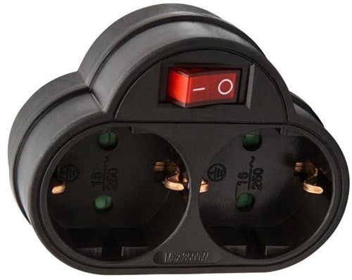 Schutzkontaktstecker-Adapter 2-fach mit Schalter schwarz - 6140886