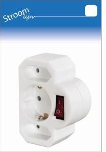 Erdungsstecker-Adapter 2 x Euro + 1 x RA mit Schalter weiß – 6640895