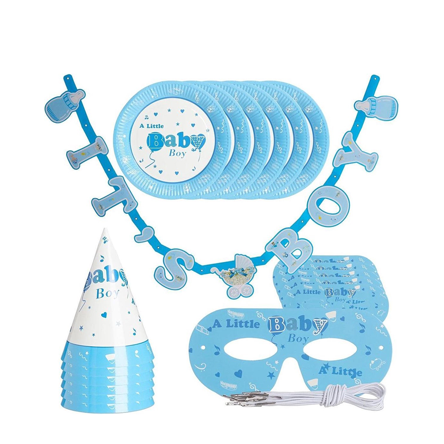 Relaxdays Partyset Geburt Junge 19-teilig