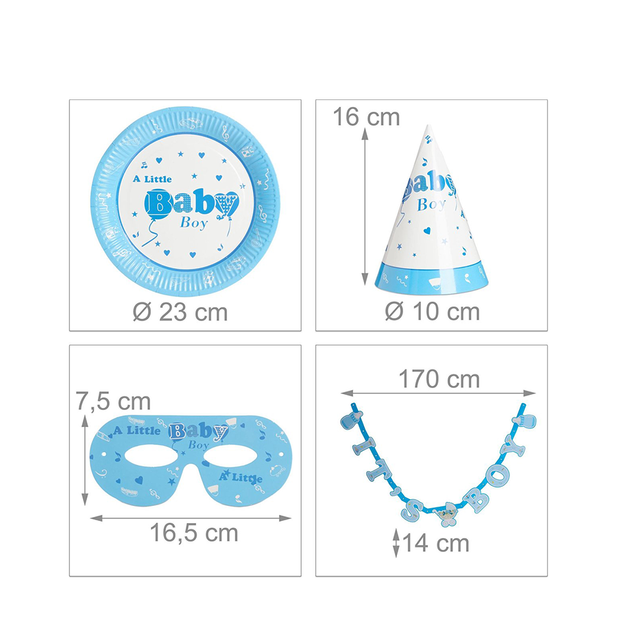 Relaxdays Partyset Geburt Junge 19-teilig