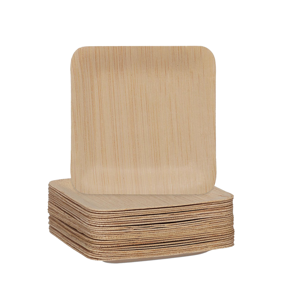 Pic relaxdays Einwegteller Bambus quadratisch 8,5x8,5cm 25 Stück