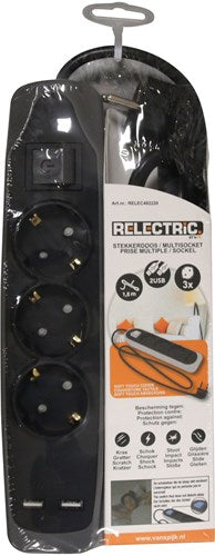 Elektrische Steckdosenleiste 1,5 m 3-fach 2x USB - relec492220 relec492220