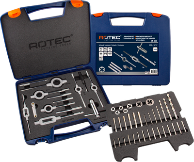 Rotec 900.2020k | Handgewindeschneid- und Schneidplattenset | metrisch | im ABS-Gehäuse | 45 Stk. - 900.2020k