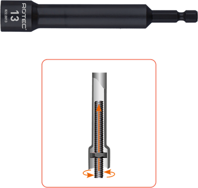 Rotec Steckschlüssel extra tief | e6,3-Bit-Aufzeichnung | sw | 19x110 75mm - 822.0019
