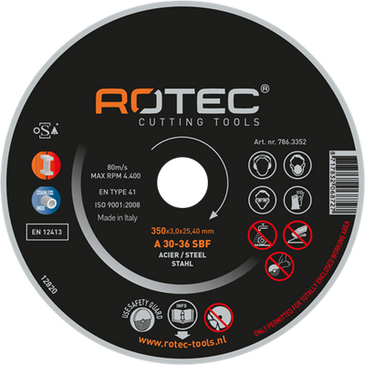 Rotec große Trennscheibe für Stahl | 350 x 3,0 x 25,40 mm 786.3502