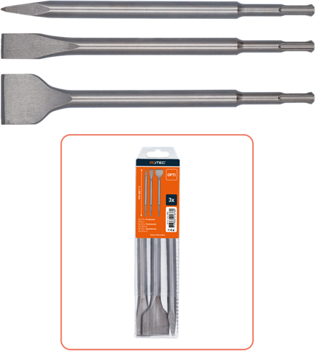 Rotec opti-line | sds-plus Meißelset | 3-teilig (Spitz-Flachspaten) - 214.9000