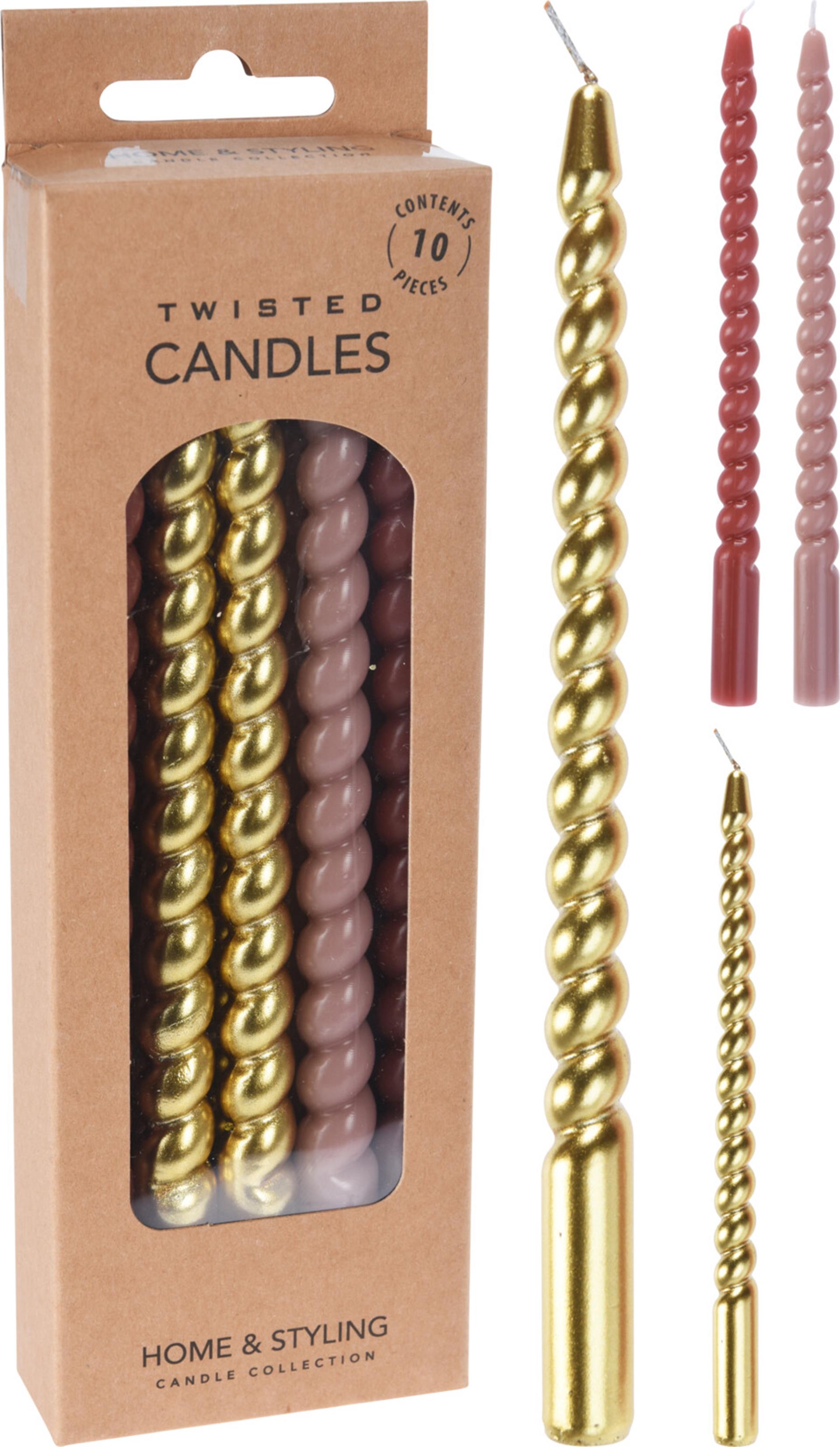 Home-Styling-Kerzen, gedreht, Mini, 17 cm, 10er-Set