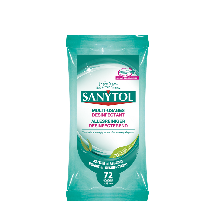 Sanytol Tücher, Desinfektionsmittel, Allzweckreiniger Eukalyptus, 72 Stück