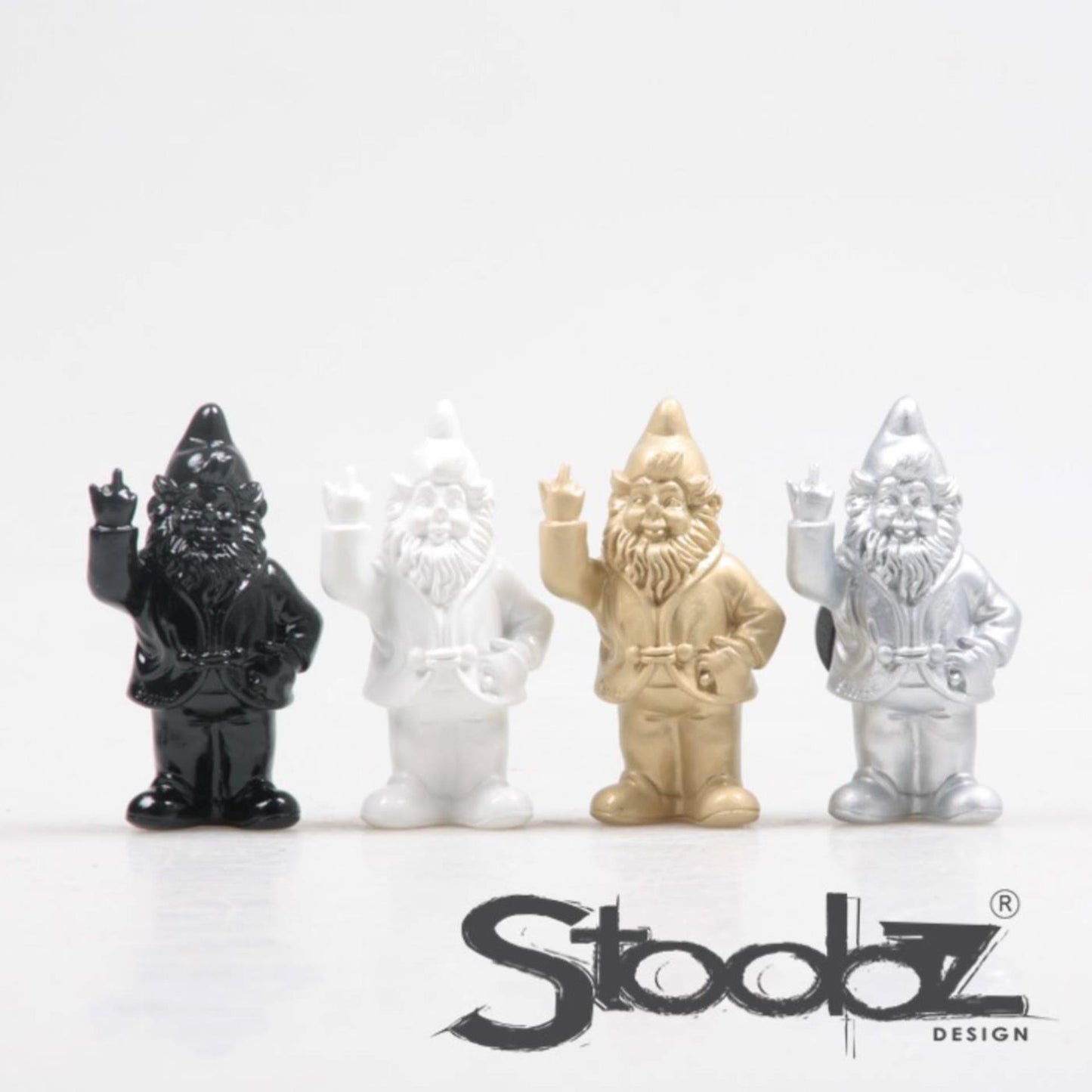 Stoobz Gnome f*ck you Magnet Schwarz Weiß Gold Silber 9cm