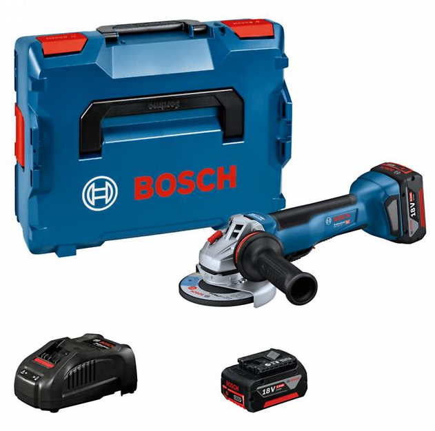 Bosch Blue GWS 18V-10 P Akku-Winkelschleifer | 125mm | 2 x 5,0 Ah Akku + Ladegerät | in L-Boxx - 06019j4101