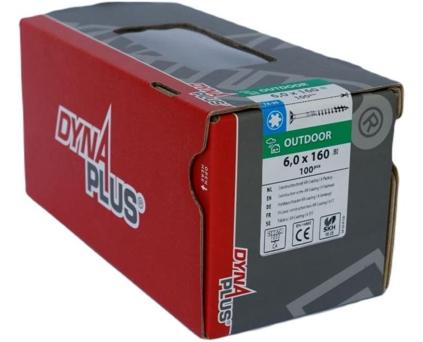 Dynaplus Konstruktionsschraube Ar-Beschichtung Flachkopf Teilgewinde + Schneidspitze Torx Tx30 6,0x160 80 | 100 Stück - 0281.08.51201