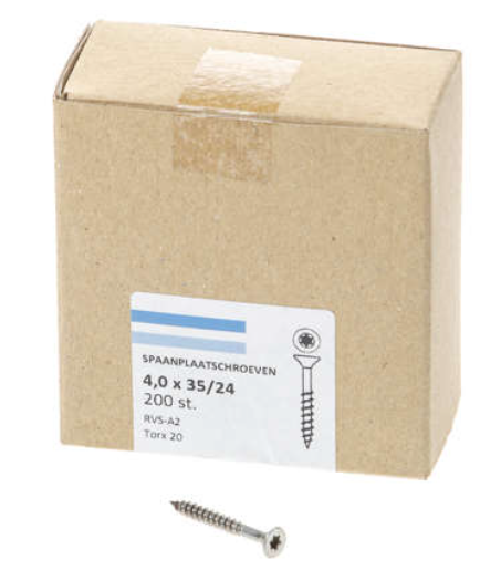 Hoenderdaal Spanplattenschraube Edelstahl-A2 Flachkopf Teilgewinde Torx TX20 4,0x35 24 | 200 Stück - 0206.30.25401