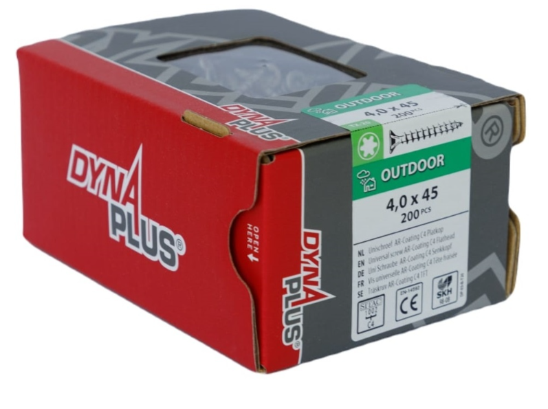 Dynaplus Uni-Schraube Spanplattenschraube Ar-Beschichtung Flachkopf Vollgewinde Torx Tx20 4,0x45 | 200 Stück - 0281.08.25801