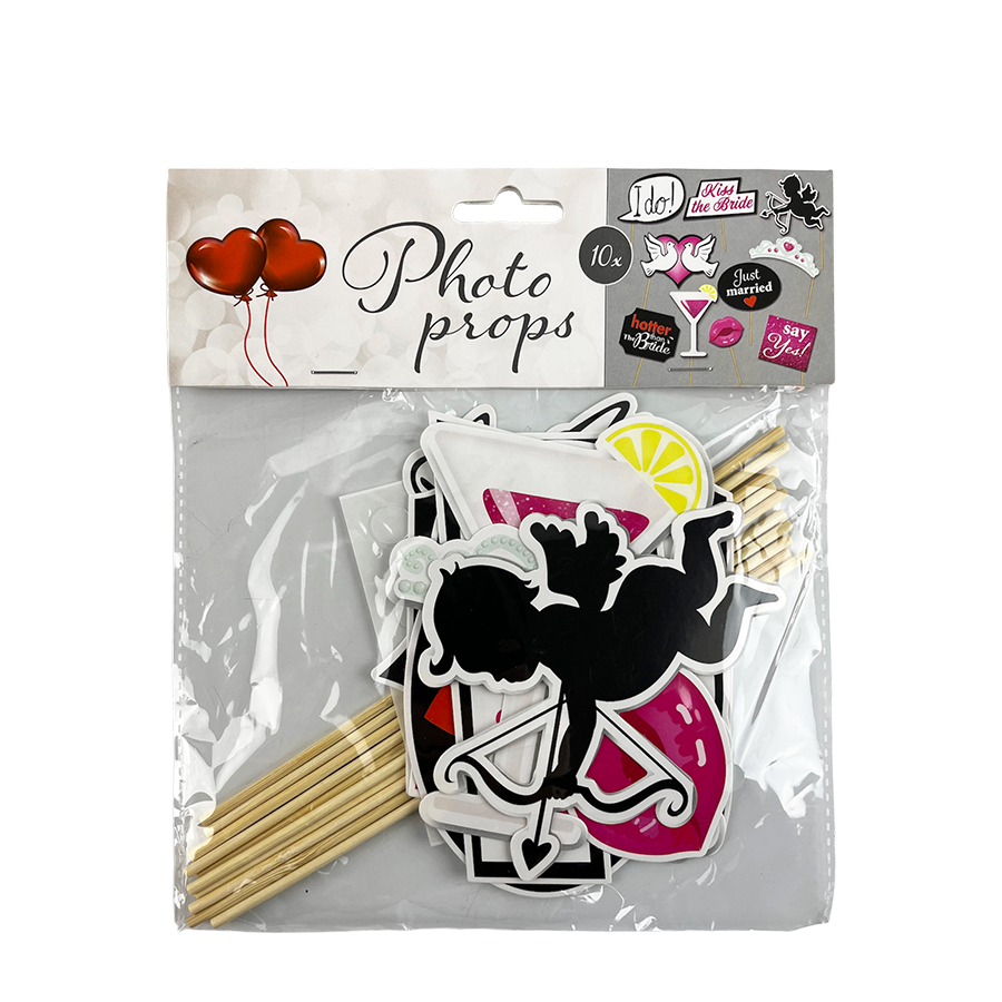 Selfie Fun Sticks Hochzeit rosa 10-teilig