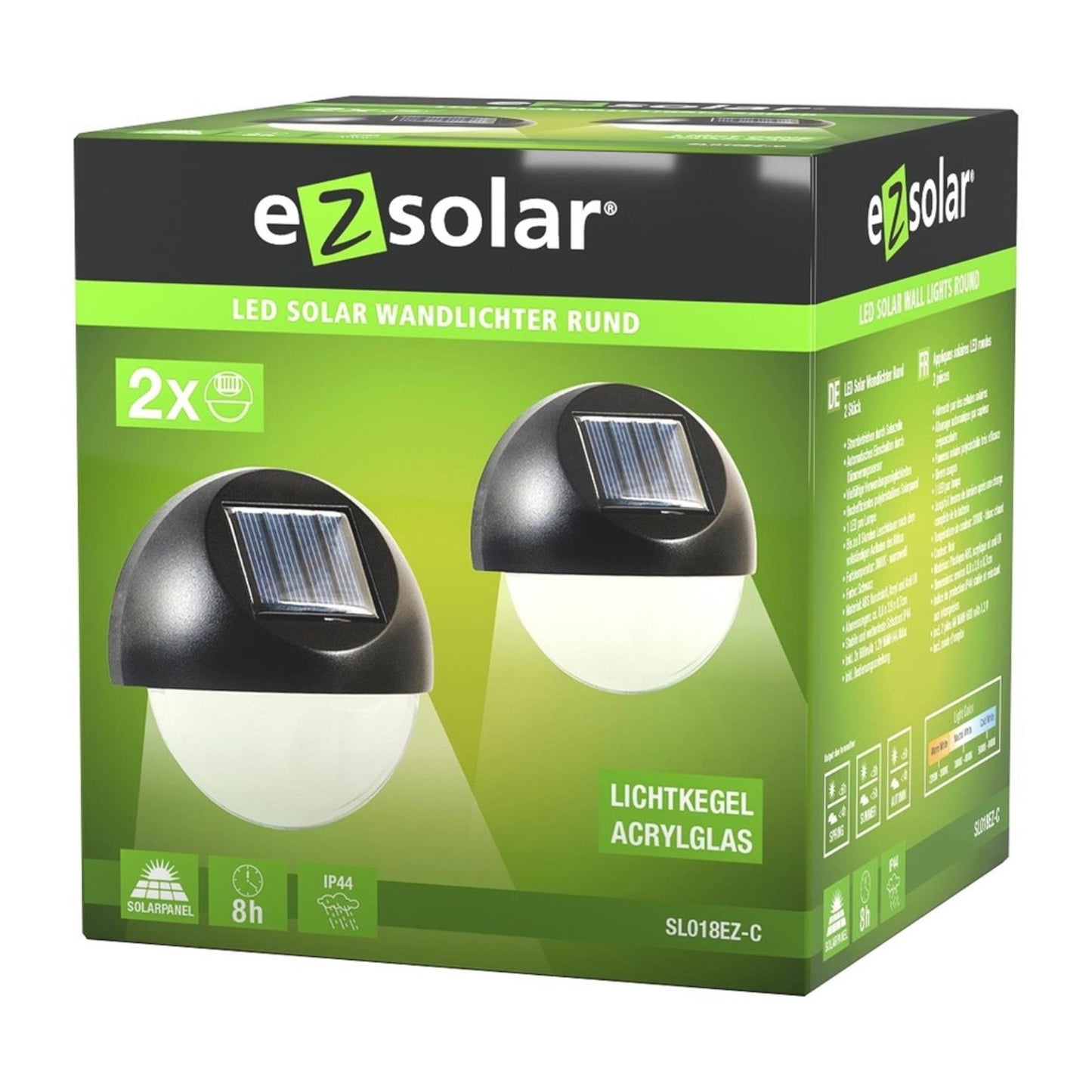 Ezolar LED-Solar-Wandlampen-Set 2-teilig warmweiß