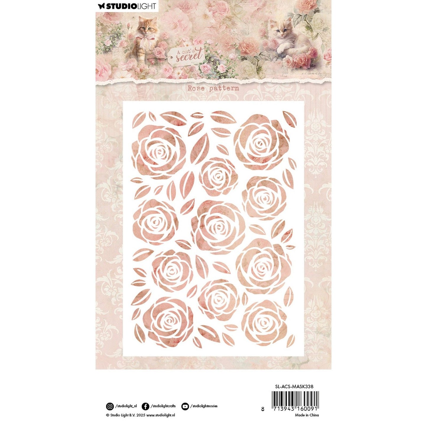 Studiolicht • Schablone „A Cat's Secret“-Maske mit Rosenmuster