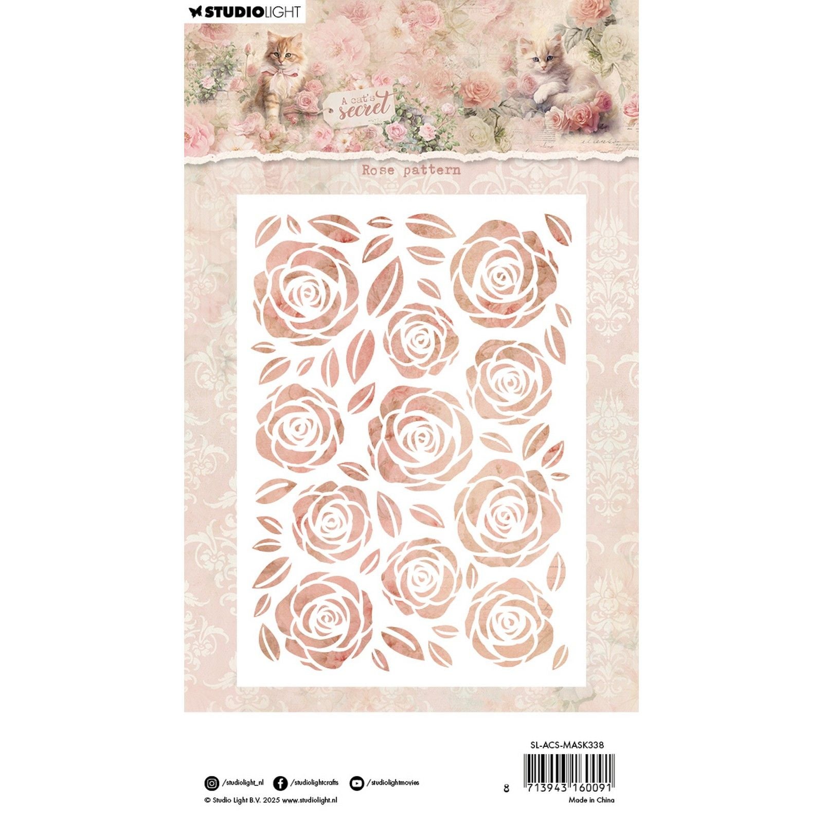 Studiolicht • Schablone „A Cat's Secret“-Maske mit Rosenmuster