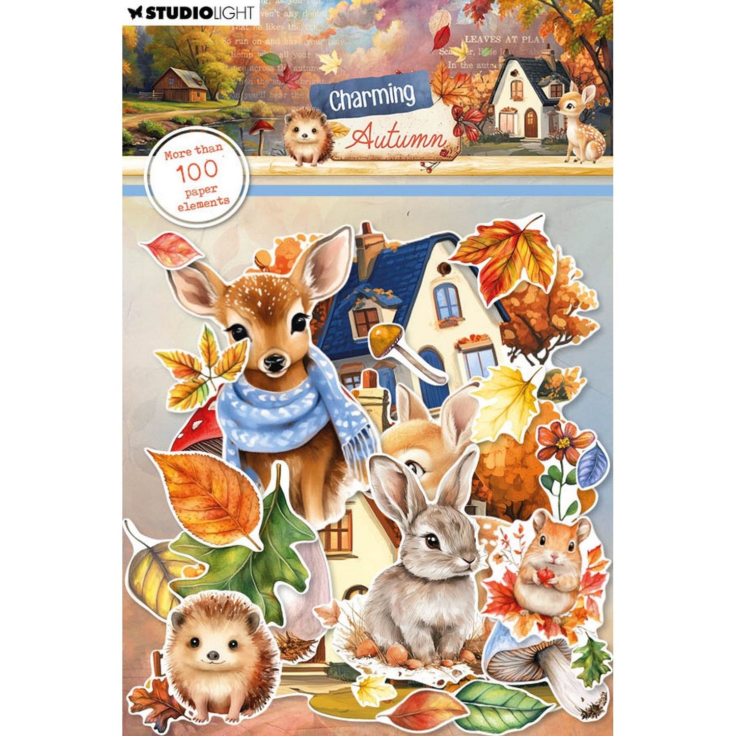 Studiolicht • bezaubernde Herbstpapierelemente, Blätter, Tierhäuser
