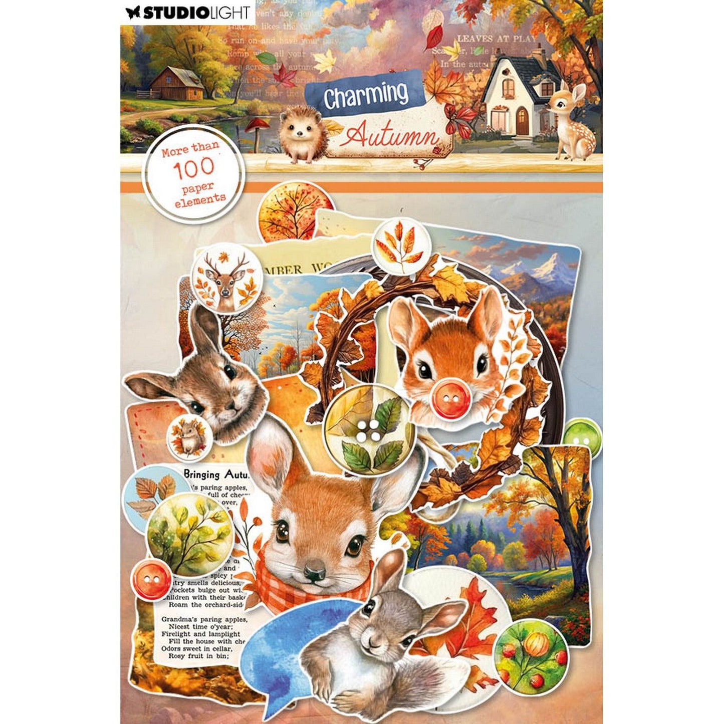 Studiolicht • bezaubernde herbstliche Papierelemente, Etiketten, Bilder von Tierköpfen