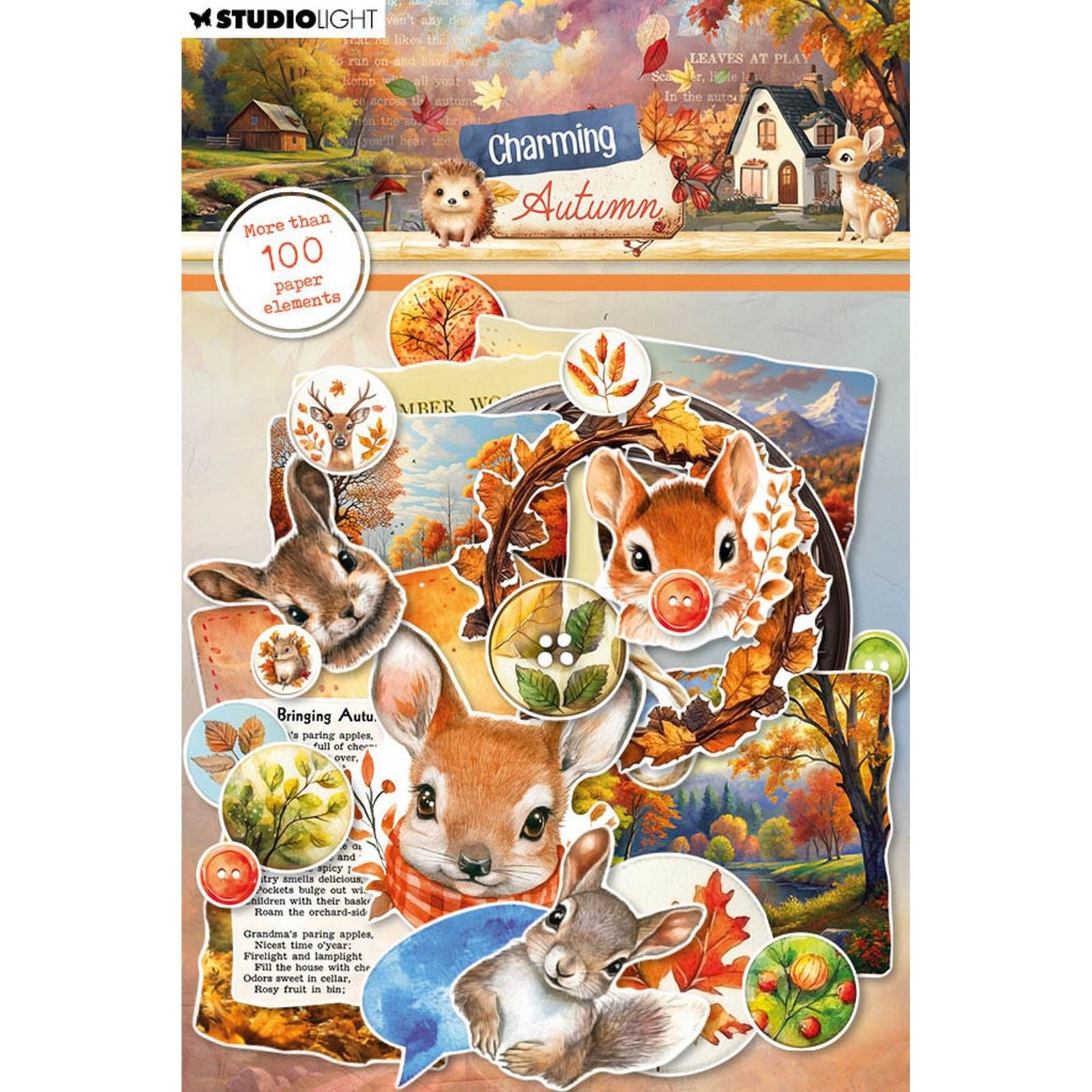 Studiolicht • bezaubernde herbstliche Papierelemente, Etiketten, Bilder von Tierköpfen